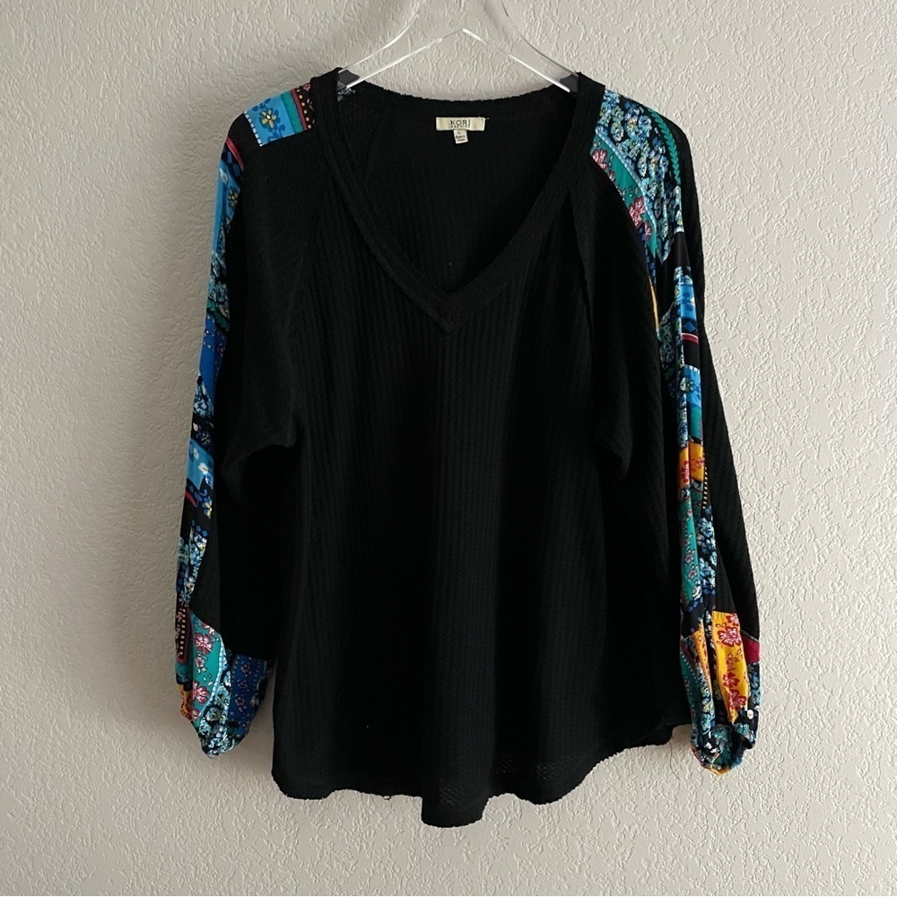 KORI Wunderlust Long sleeve Waffle Thermal Boho Top Large - Picture 3 of 12